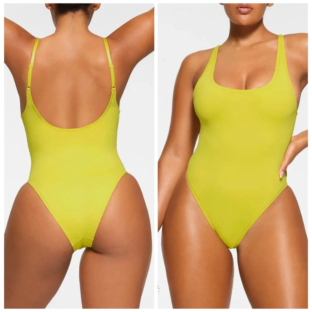 SKIMS Recycled Swim Scoop Neck One Piece Citrus Yellow Green Women's Small